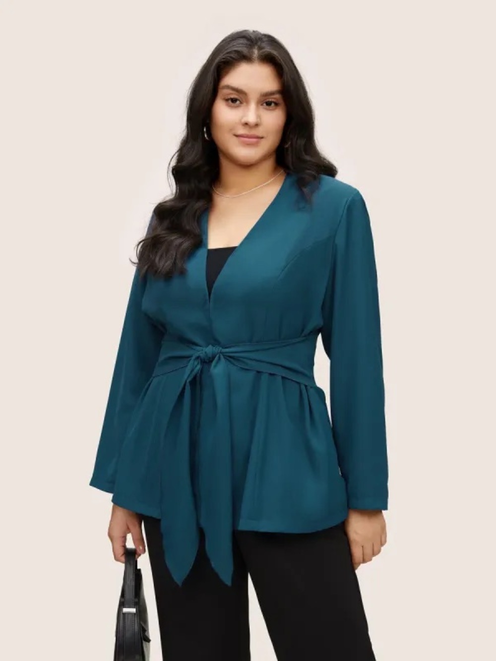 (B5) BloomChic Plus Size 22-24‎ Teal Blue Shawl Collar Belted Blazer - Excellent